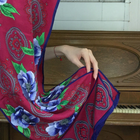 Vintage | Adrienne Vittadini Maroon Floral Long Silk Scarf