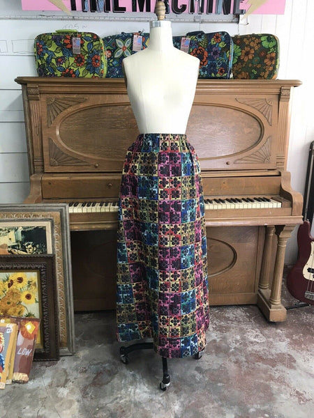 Vintage | 60s 70s Embroidered Mexican Maxi Skirt Hippie Festival Boho Handmade S