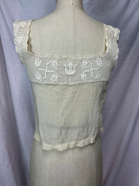 Antique Edwardian Ivory Lace Sleeveless Camisole Top Blouse XS
