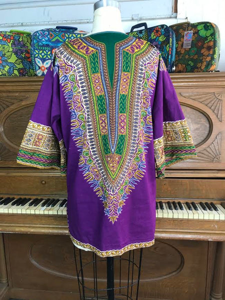 VTG 70s | Purple Hippie Boho Festival Tunic Kaftan Dashiki Shirt Top Blouse