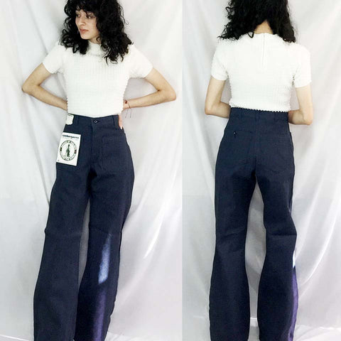 Vintage 70s Deadstock Sailor Bellbottom Wide Leg High Rise Denim Jeans | 28 x 24