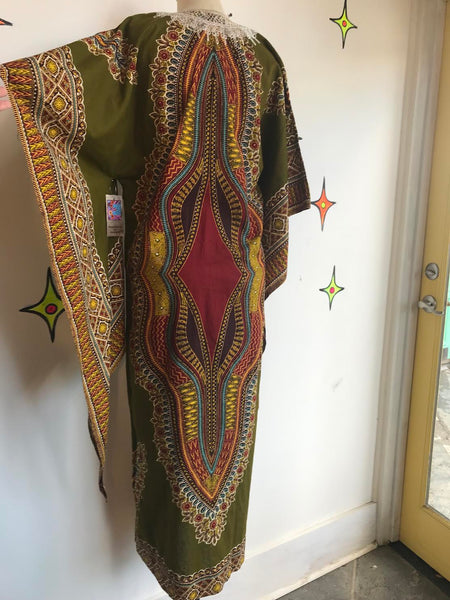 Vintage 1970s | Kaftan Muumuu Boho Hippie Gown Dashiki Bell Sleeve Dress | XL