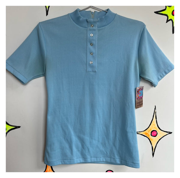 Vintage 60s 70s | Blue Mod Turtleneck Shirt Top | Size Small
