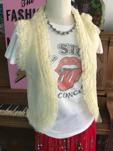 Vintage 70s Chunky Cream Wool Vest/ Hand Knit Bohemian Hippie Vest/ Boho Style