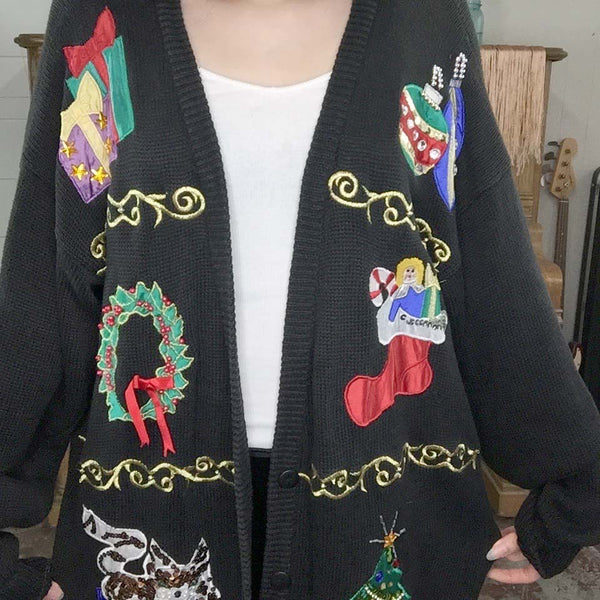 Vintage | Patchwork Christmas Sweater Cardigan | Woman’s Size L