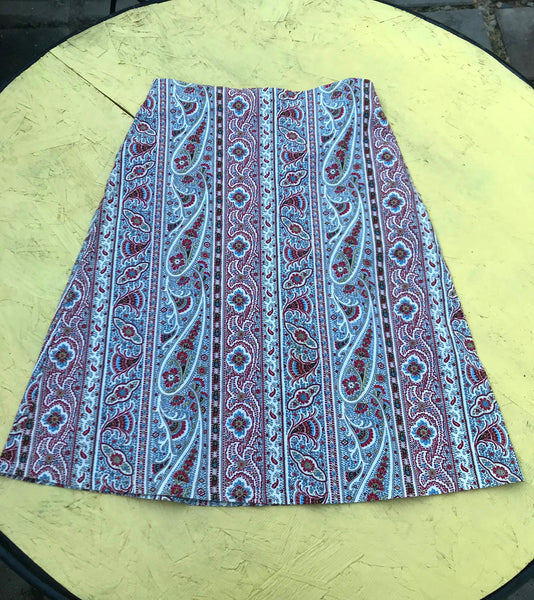 Vintage 90s does 70s Groovy Boho Hippie Paisley High Waisted Pencil Skirt Size S