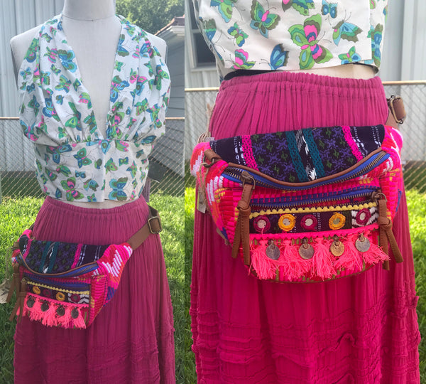 Boho Vtg Style | Festival Embroidered Fringe Hippie Fanny Pack Belt Bag