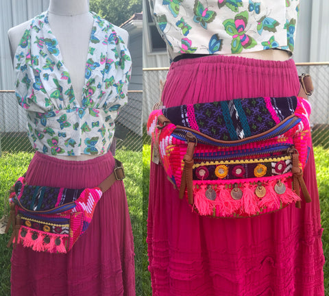 Boho Vtg Style | Festival Embroidered Fringe Hippie Fanny Pack Belt Bag
