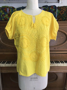 VTG 70s | Mexican Hippie Boho Cotton Boho Yellow Embroidered Blouse | Free size