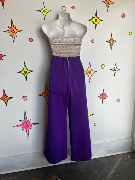 Vintage 1970s | Purple Groovy Disco Wide Leg Bellbottoms | S M L