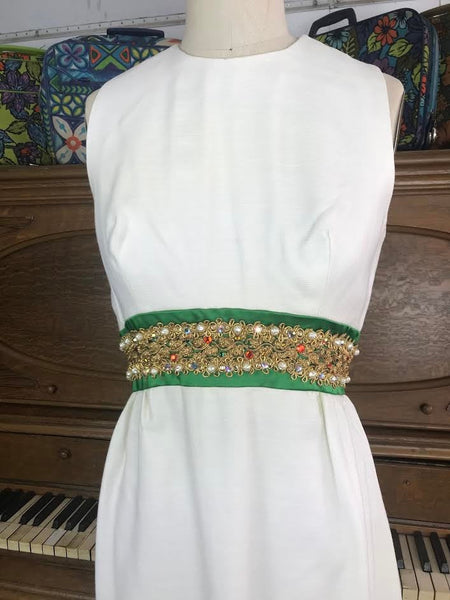 Vintage 60s 70s Mod Mid Century Maxi Prom Party Wedding Cocktail Beaded Cut Out Back Dress XS