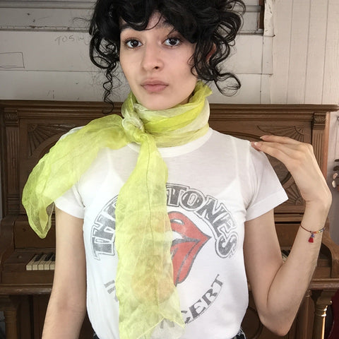 Vintage 50s 60s | Long Yellow & White Chiffon Sheer Pinup MOD Scarf