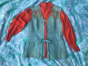 Vintage 70s | Rare Suede Vest Patchwork Knit Bohemian Hippie Vest | M L