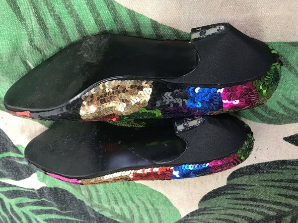 Vintage 80s J Renee Rainbow Sequin Glam Pumps Kitten Heels Rare 7