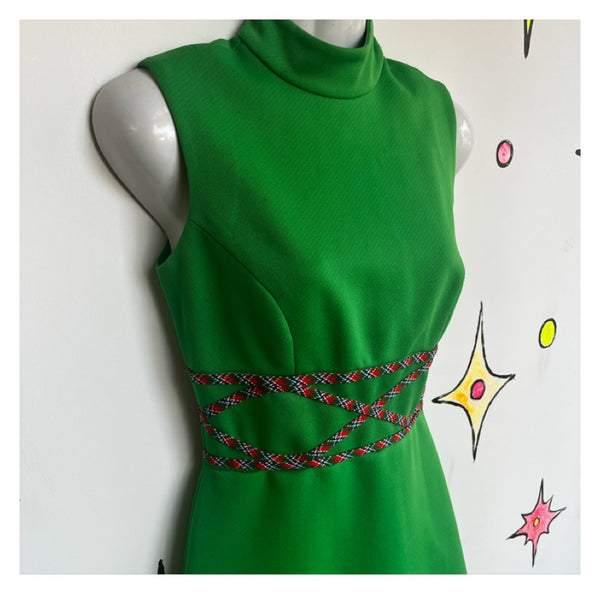 Vintage 1960s 60s | Bright Green GoGo Mod A Line Mini Dress | Size S