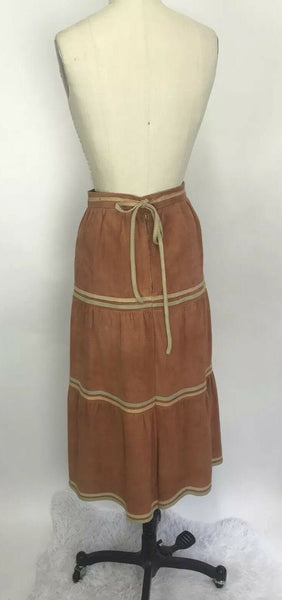 VTG Burnt Orange Suede Leather Southwest Western Rodeo Skirt Indian Princess 7/8