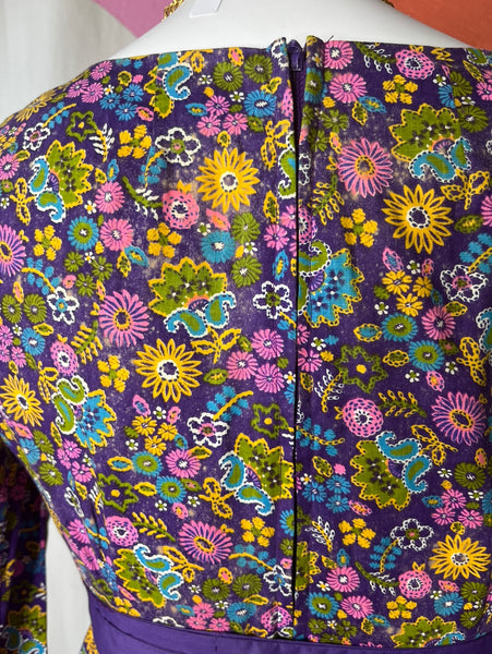 Vintage MOD 1960s | Purple Flower Power Groovy Mini Dress | S