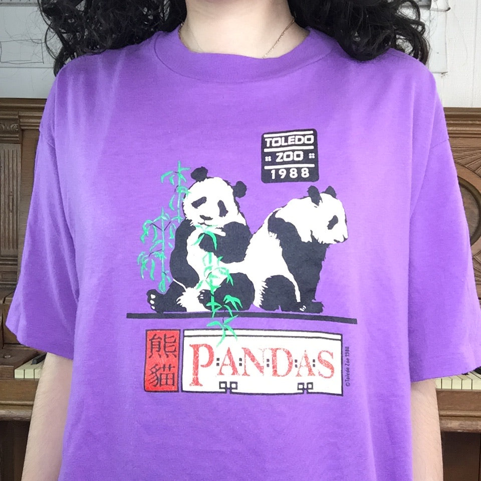 Vintage 80s | Pandas Toledo Zoo Purple Souvenir Novelty T Shirt | Size XL