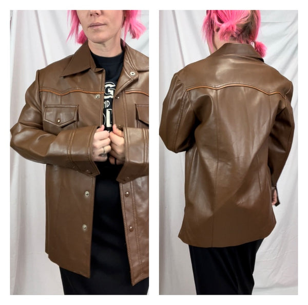 Vintage 1970s | Men's Brown WesternVinyl Jacket by Youngbloods | Size S