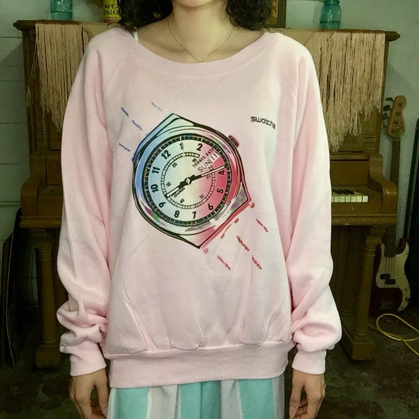 Vintage 80s | Deadstock Pastel Pink SWATCH Sweatshirt | Size L