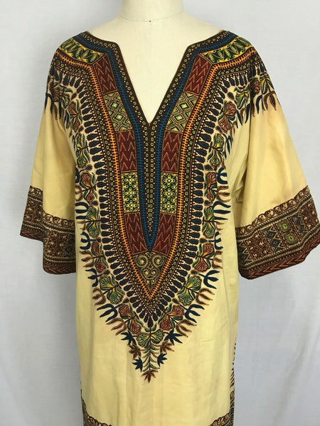 VTG Vintage 70s Ethnic African Hippie Boho Festival Tunic Kaftan Dashiki Dress