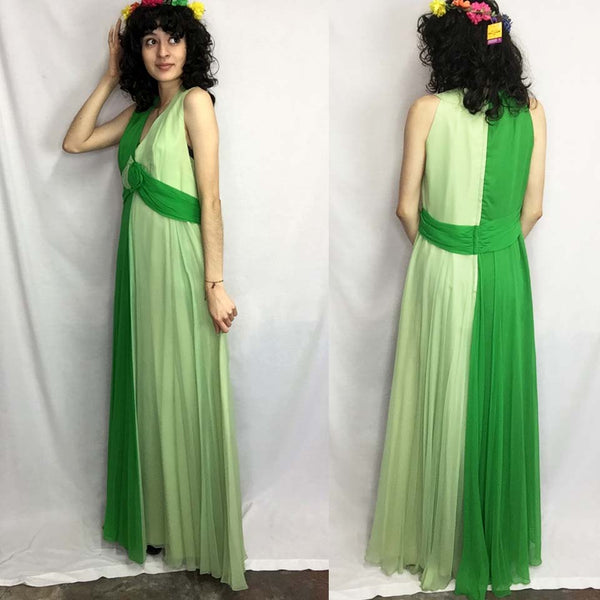 Vtg 70s | Draped Goddess Old Hollywood Boho Disco Party Capelet Maxi Dress | S/M