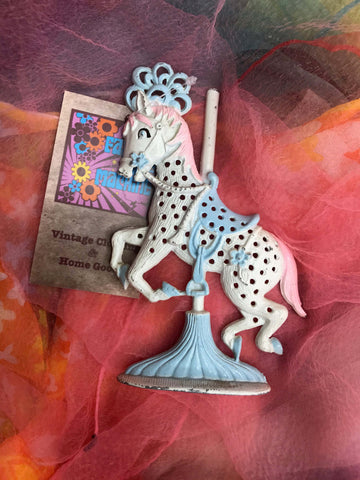 VTG 60s | Carousel Pony Pastel Pink Horse Figurine Earring Tree Jewelry Holder