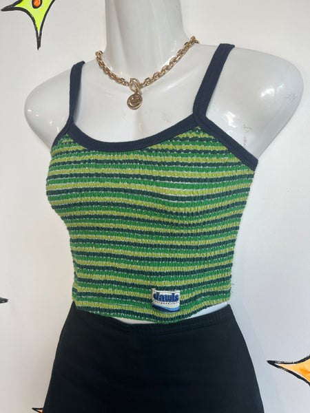 Vintage 90s Y2k | Green Dawls Striped Cami Crop Top | size M