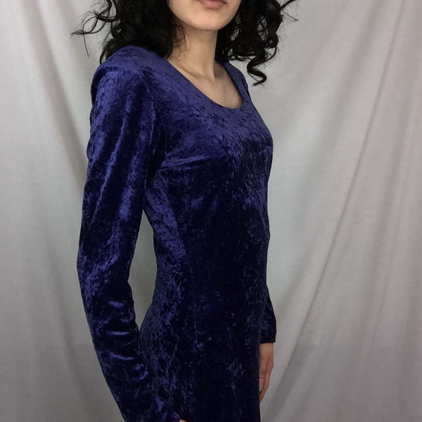 Vintage 90s | Purple Crushed Velvet Boho Grunge Mini Dress by All that Jazz | S