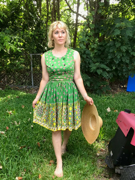 Vintage 60s 70s | Green Novelty Print Psychedelic GoGo Mod Groovy Mini dress | S