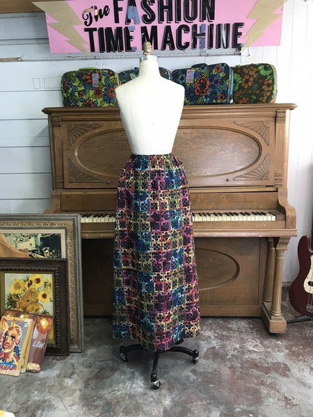 Vintage | 60s 70s Embroidered Mexican Maxi Skirt Hippie Festival Boho Handmade S