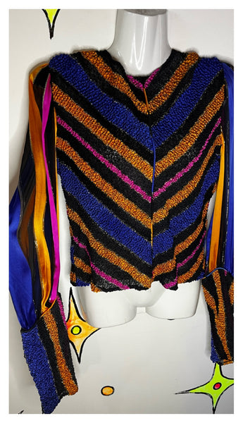 Vintage 90s | Judy Hornby Couture Glam Metallic Rainbow Striped Blouse | Size 6