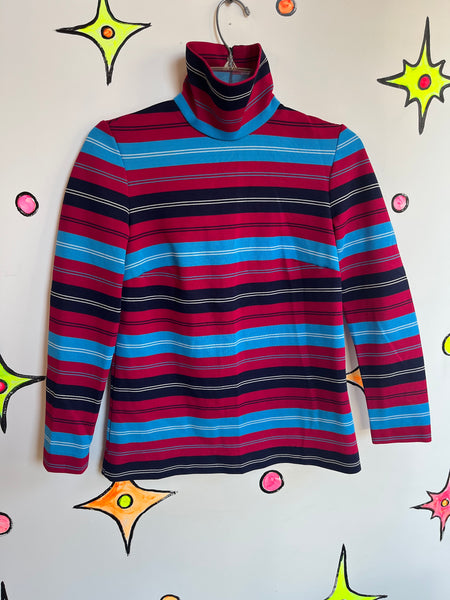 Vintage 60s | Groovy MOD Polyester Striped Turtleneck | Size Medium