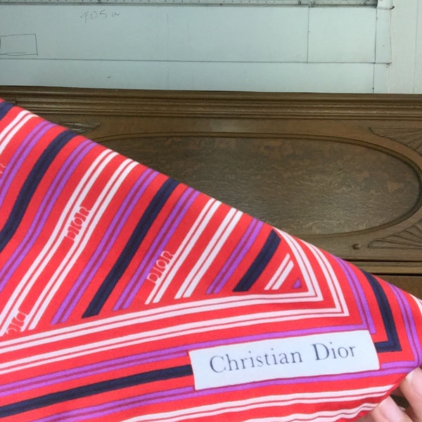 Vintage | Christian Dior Striped Boho Red Square Silk Scarf 19"