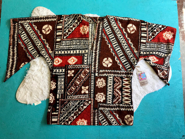 VTG 70s | Barkcloth Hippie Boho Bell Sleeve Dashiki Shirt Top Blouse | Free Size