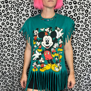 Vintage 80s 90s Mickey Mouse Tee Disney Collectible Fringe Bedazzled T Shirt L