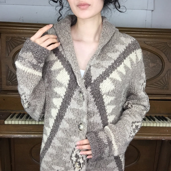 Vintage 90s | Ralph Lauren Wool Chunky Knit Cardigan Sweater Duster Jacket | S