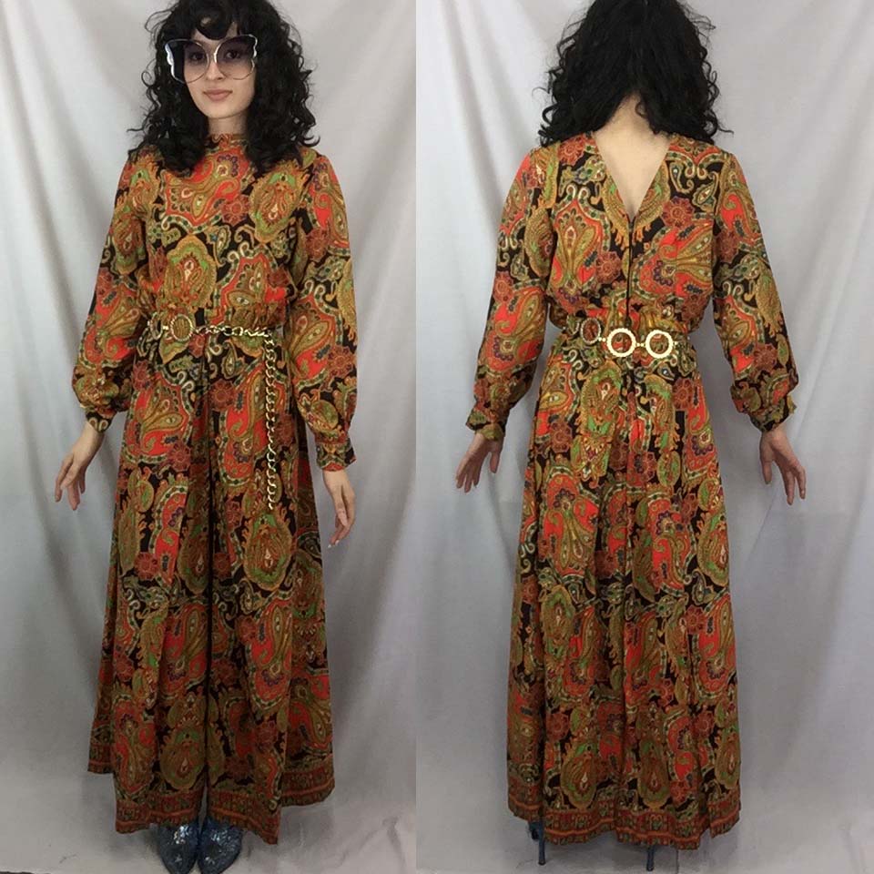 Vintage 1970s | Psychedelic Groovy Mod Disco Wide Leg Bellbottoms Jumpsuit | S/M