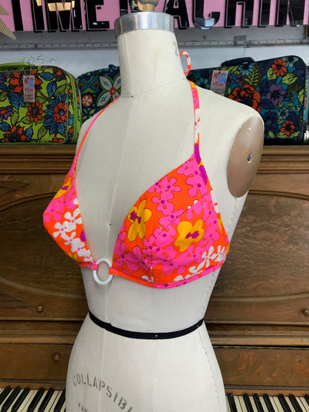 Vintage 60s | Psycheldelic Day Glo Mod Flower Power Bralette Bikini Top | C D