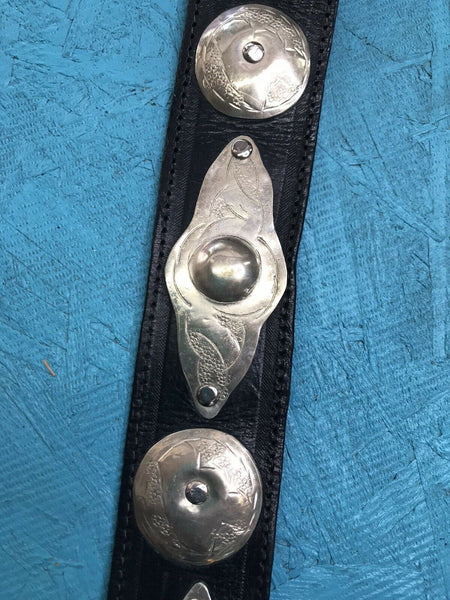 Vintage | Moroccan | Hand Made Leather Silver Medallion | Adjustable Hook Belt