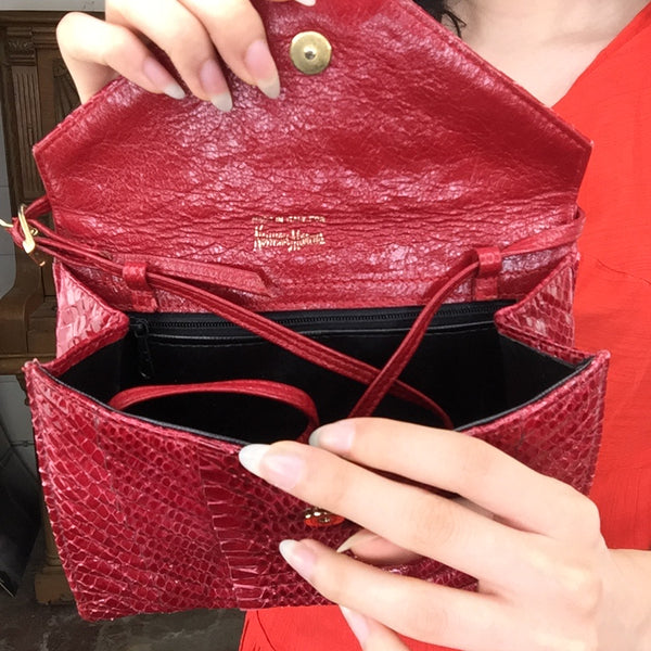 Vintage 70s 80s | Neiman Marcus Itay Red Snakeskin Purse Handbag