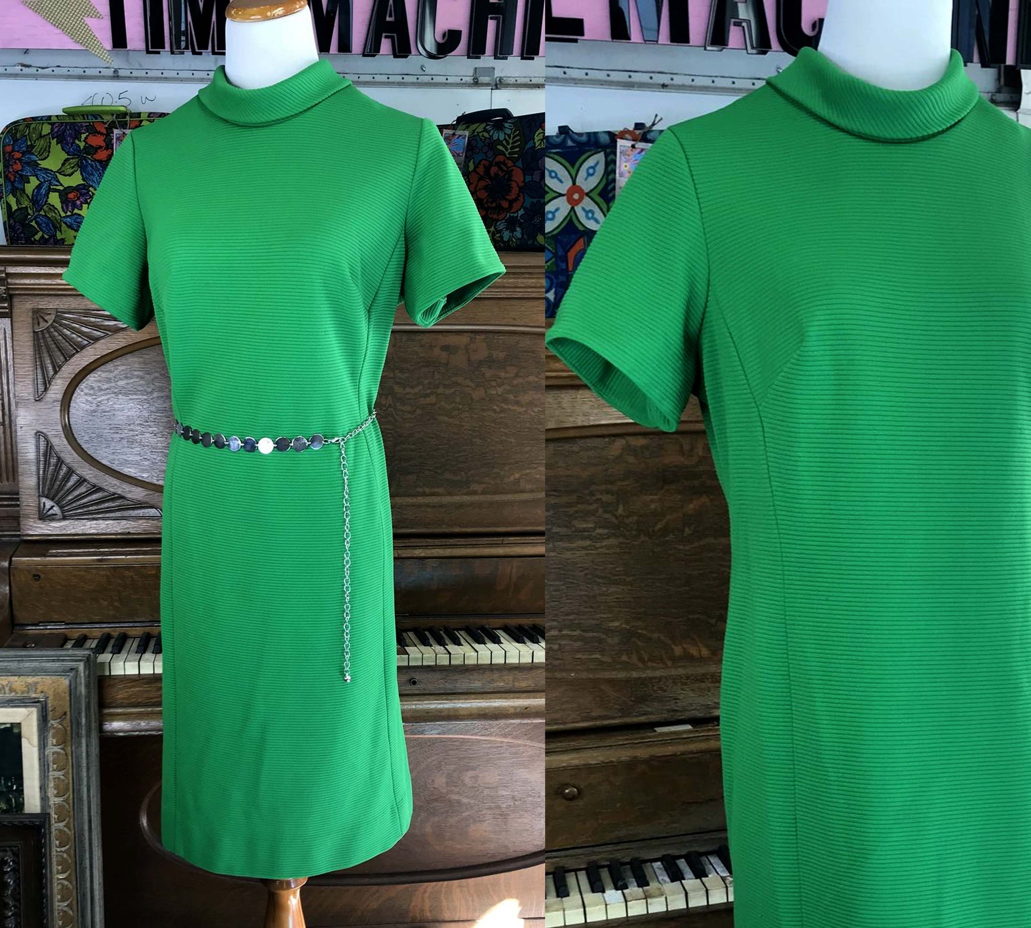 Vintage 60s 70s | Green GoGo Mod Scooter Dress Groovy Minidress | XL