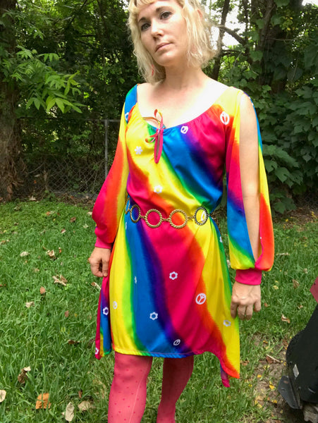VTG 60s 70s | Psychedelic Rainbow GoGo Mod Scooter Dress Groovy Mini dress | M