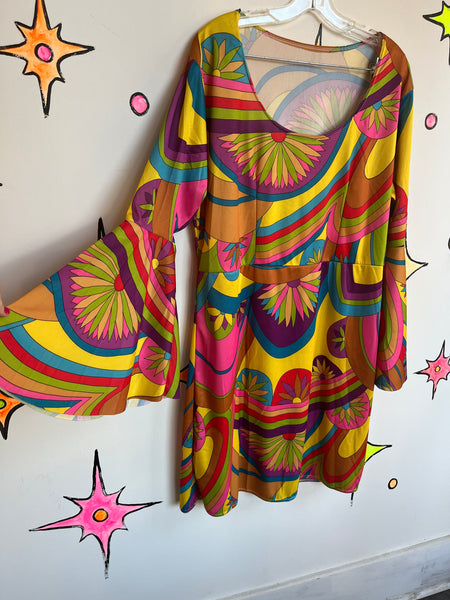 Vintage 90s does 60s | Psychedelic Mini Dress GoGo Mod Groovy Costume | Large