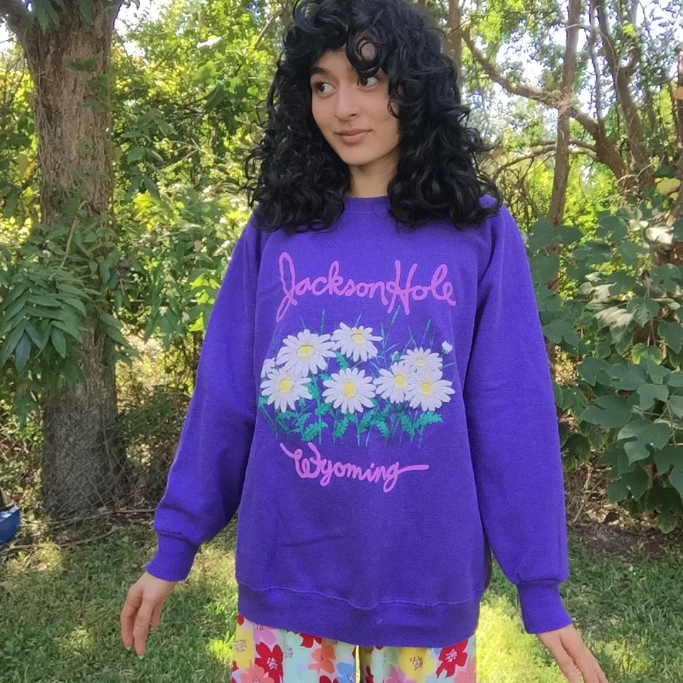 Vintage 80s 90s | Purple Jackson Hole Souvenir Novelty Sweat Shirt | L