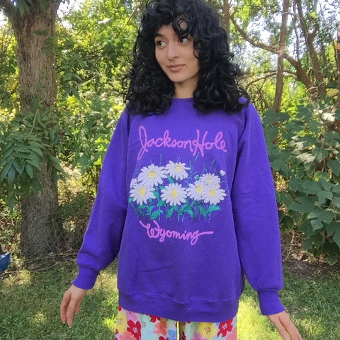 Vintage 80s 90s | Purple Jackson Hole Souvenir Novelty Sweat Shirt | L