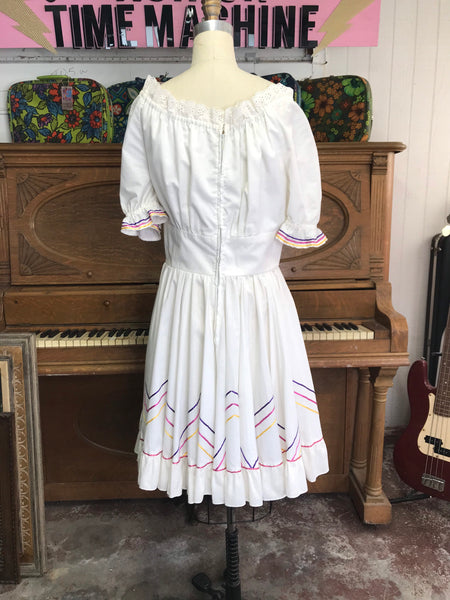 VTG Mexican Prairie Square Dancing Dress Fit and Flare Pinup Cotton Swing XL