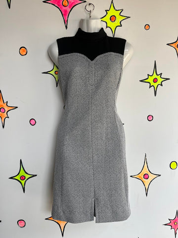 Vintage 60s | Black Mod GoGo Space Age Turtleneck Mini Dress | Size 6/8