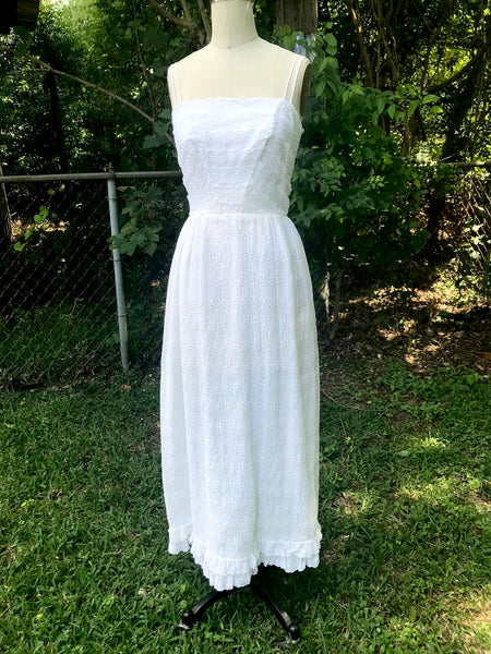 Vtg 50s 60s | White Emma Domb Lace Tiered Bohemian Prom Party Wedding Dress | S