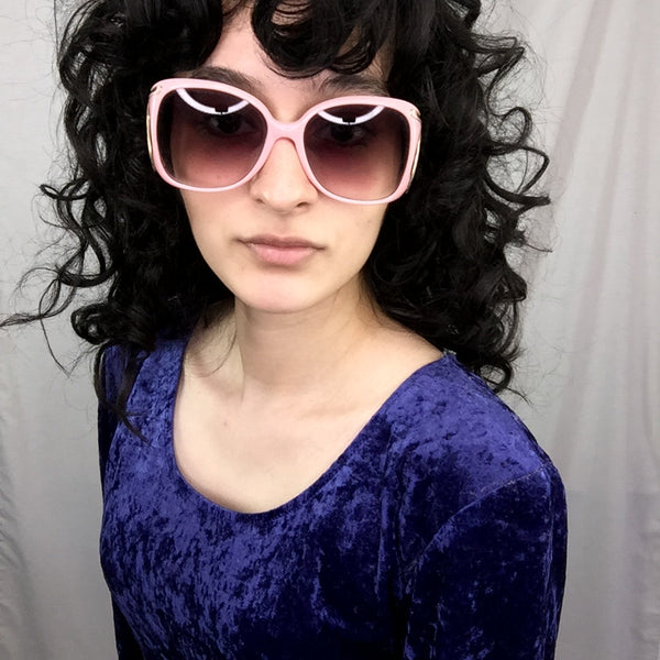 Vintage VTG 1970s 70s| Pink Disco Glam Oversize Butterfly Shades Sunglasses